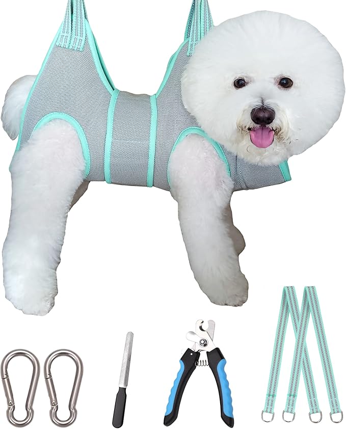 Luxury Dog Grooming Hammock Harness – Professional Pet Sling with Nail Clippers, Nail File & Comb for Large Breeds (Under 80 lbs)