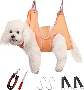 Luxury Dog Grooming Hammock Harness – Professional Pet Sling with Nail Clippers, Nail File & Comb for Large Breeds (Under 80 lbs)