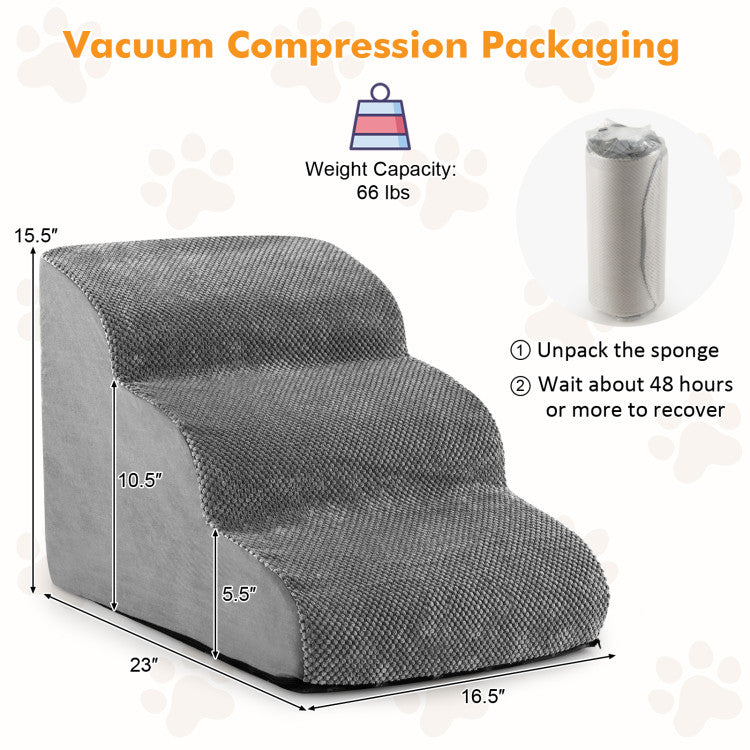 3-Tier Luxury Foam Dog Stairs – Non-Slip, Orthopedic Pet Steps with Washable Suede Cover & Silicone Paw Grip