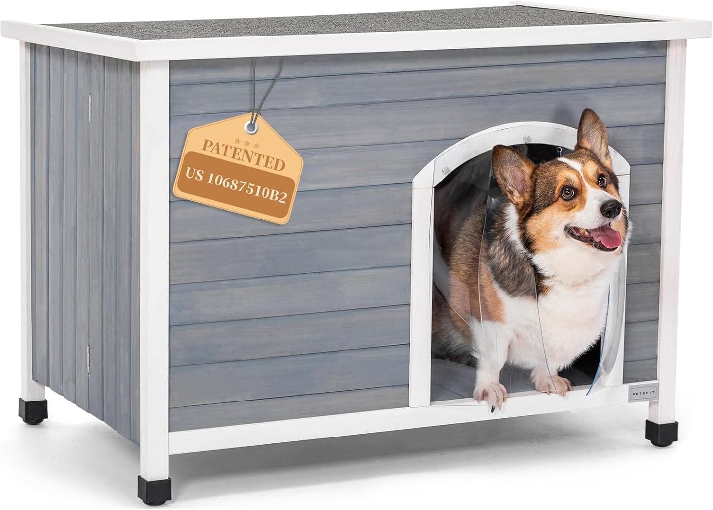 PETSFIT LuxeFold™ 40" Weatherproof Outdoor Dog House : No-Tools Assembly, Foldable Design with Door Flap for Medium Dogs (Grey)