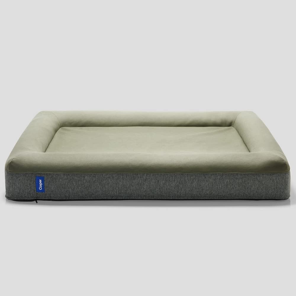 Casper LuxeMemory™ Plush Dog Bed – Medium, Gray, 33"x25"x6" | Premium Memory Foam with Bolsters, Durable Washable Cover, for Dogs up to 60 lbs
