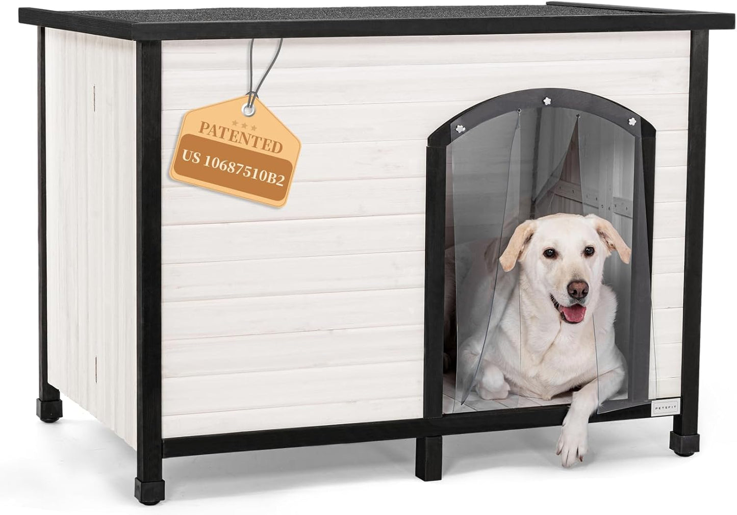 PETSFIT LuxeFold™ 40" Weatherproof Outdoor Dog House : No-Tools Assembly, Foldable Design with Door Flap for Medium Dogs (Grey)