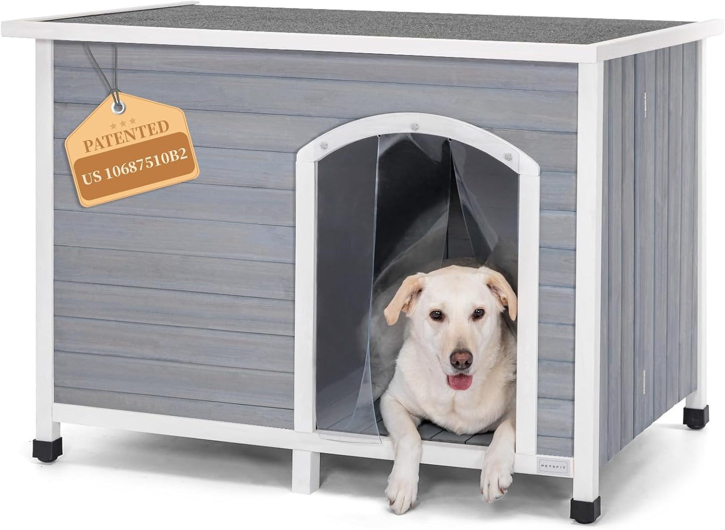 PETSFIT LuxeFold™ 40" Weatherproof Outdoor Dog House : No-Tools Assembly, Foldable Design with Door Flap for Medium Dogs (Grey)