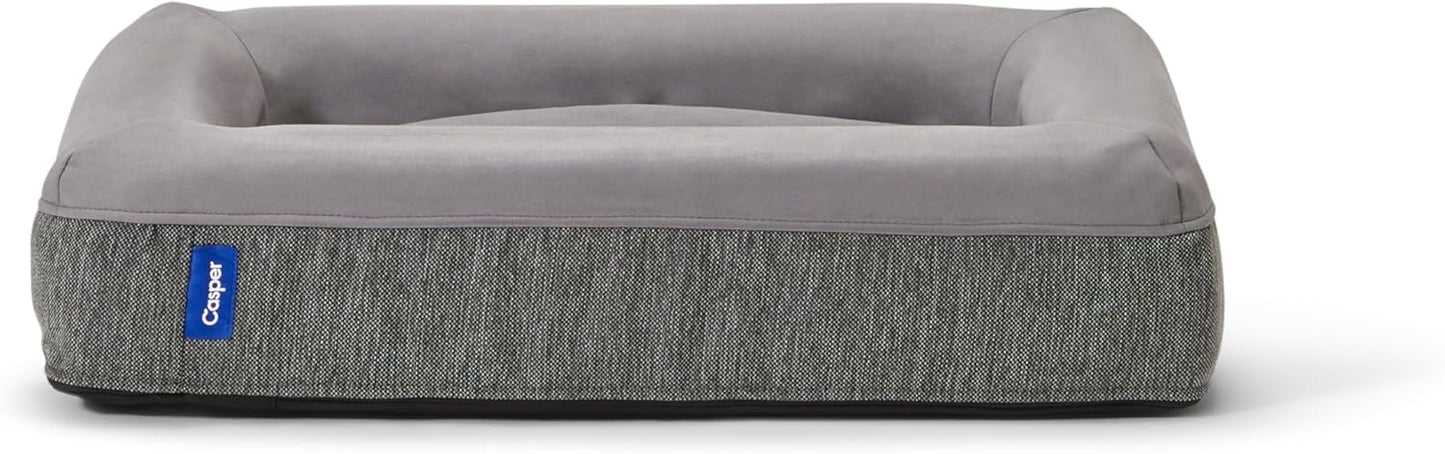 Casper LuxeMemory™ Plush Dog Bed – Medium, Gray, 33"x25"x6" | Premium Memory Foam with Bolsters, Durable Washable Cover, for Dogs up to 60 lbs