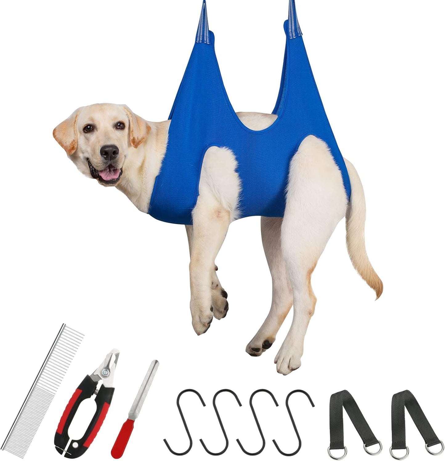 Luxury Dog Grooming Hammock Harness – Professional Pet Sling with Nail Clippers, Nail File & Comb for Large Breeds (Under 80 lbs)