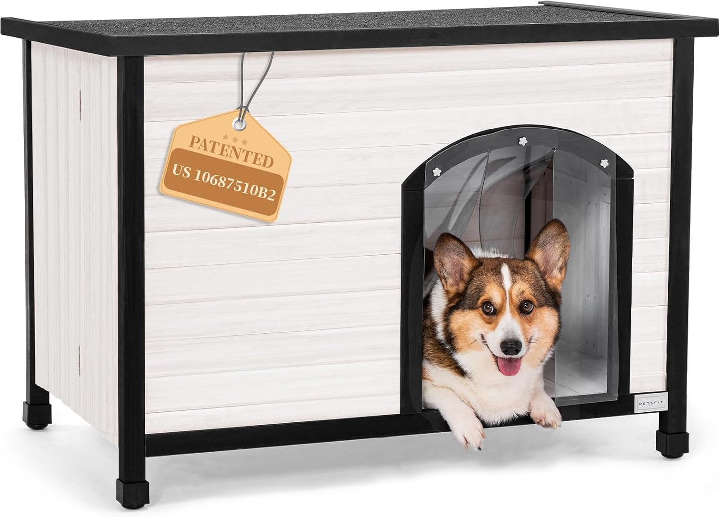PETSFIT LuxeFold™ 40" Weatherproof Outdoor Dog House : No-Tools Assembly, Foldable Design with Door Flap for Medium Dogs (Grey)