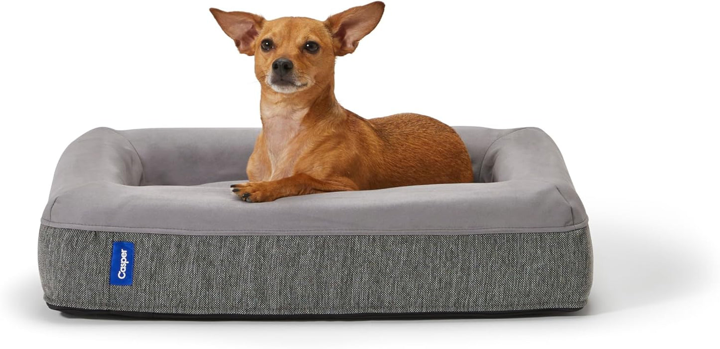 Casper LuxeMemory™ Plush Dog Bed – Medium, Gray, 33"x25"x6" | Premium Memory Foam with Bolsters, Durable Washable Cover, for Dogs up to 60 lbs