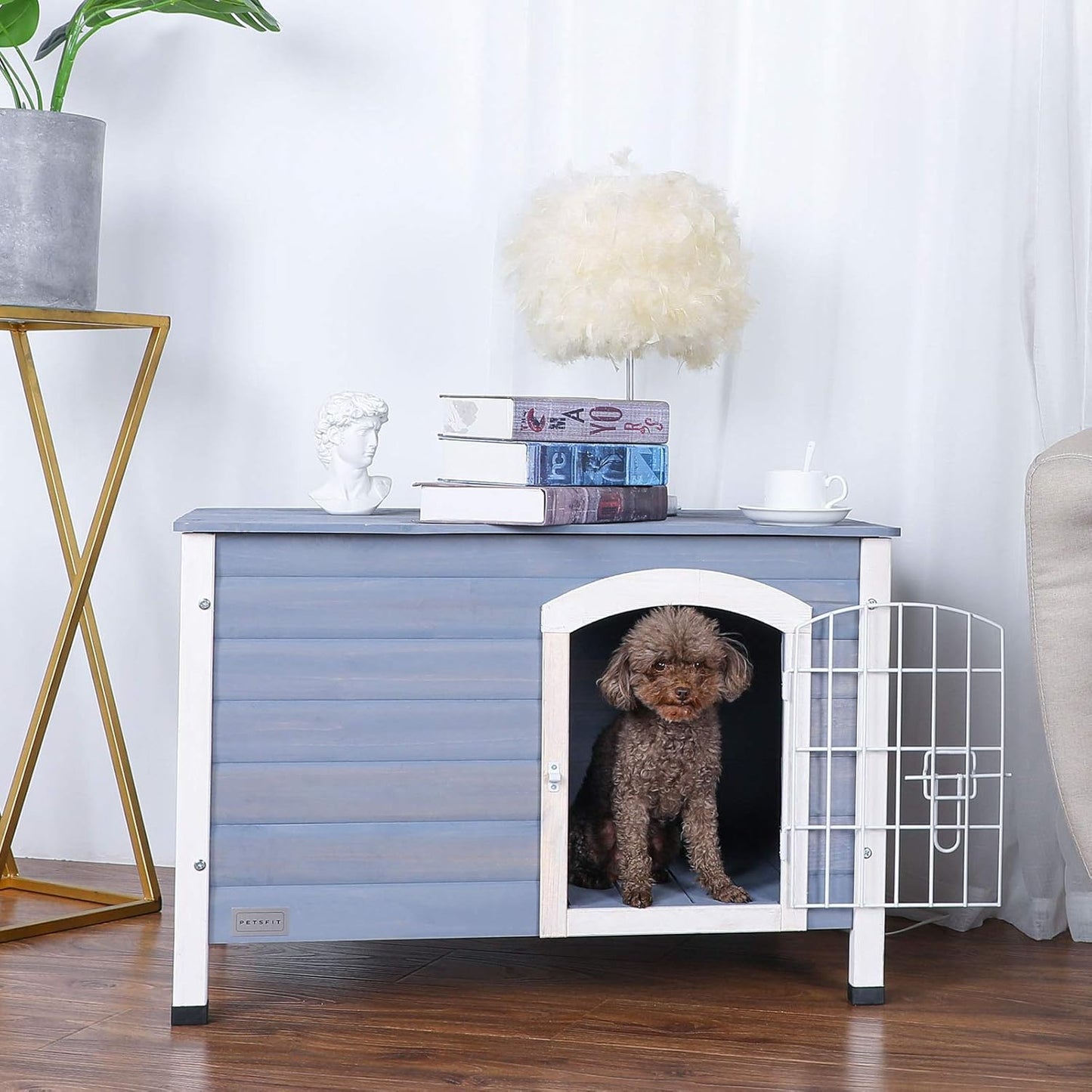 PETSFIT LuxeFold™ 40" Weatherproof Outdoor Dog House : No-Tools Assembly, Foldable Design with Door Flap for Medium Dogs (Grey)