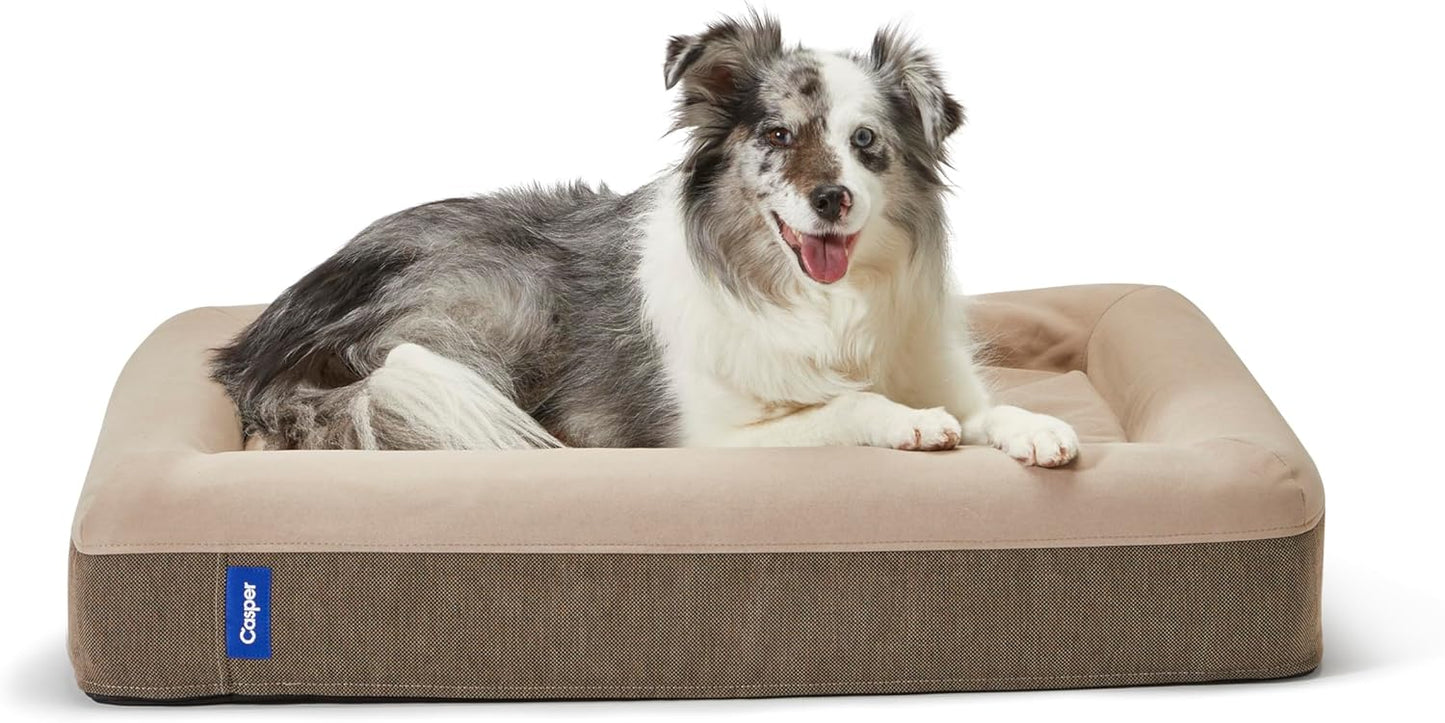 Casper LuxeMemory™ Plush Dog Bed – Medium, Gray, 33"x25"x6" | Premium Memory Foam with Bolsters, Durable Washable Cover, for Dogs up to 60 lbs