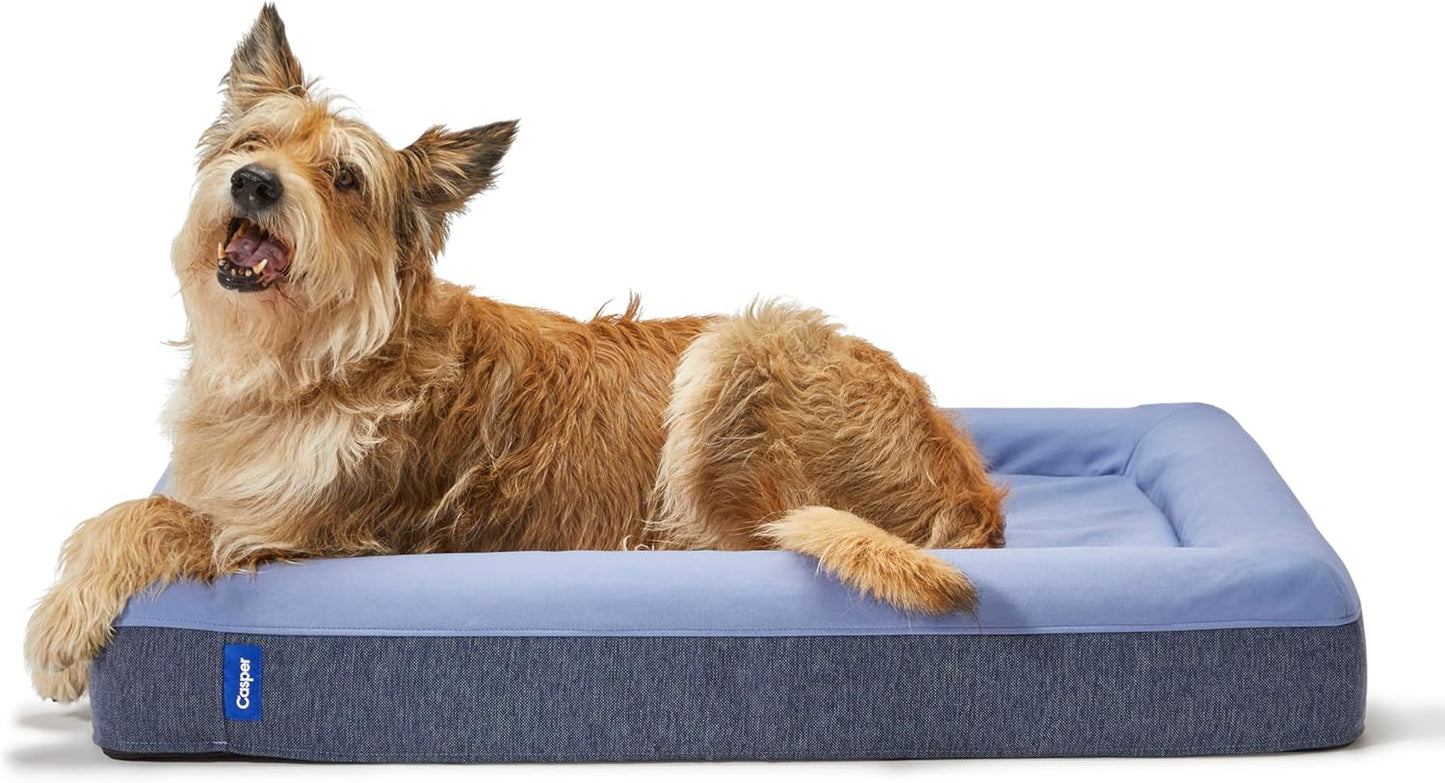Casper LuxeMemory™ Plush Dog Bed – Medium, Gray, 33"x25"x6" | Premium Memory Foam with Bolsters, Durable Washable Cover, for Dogs up to 60 lbs