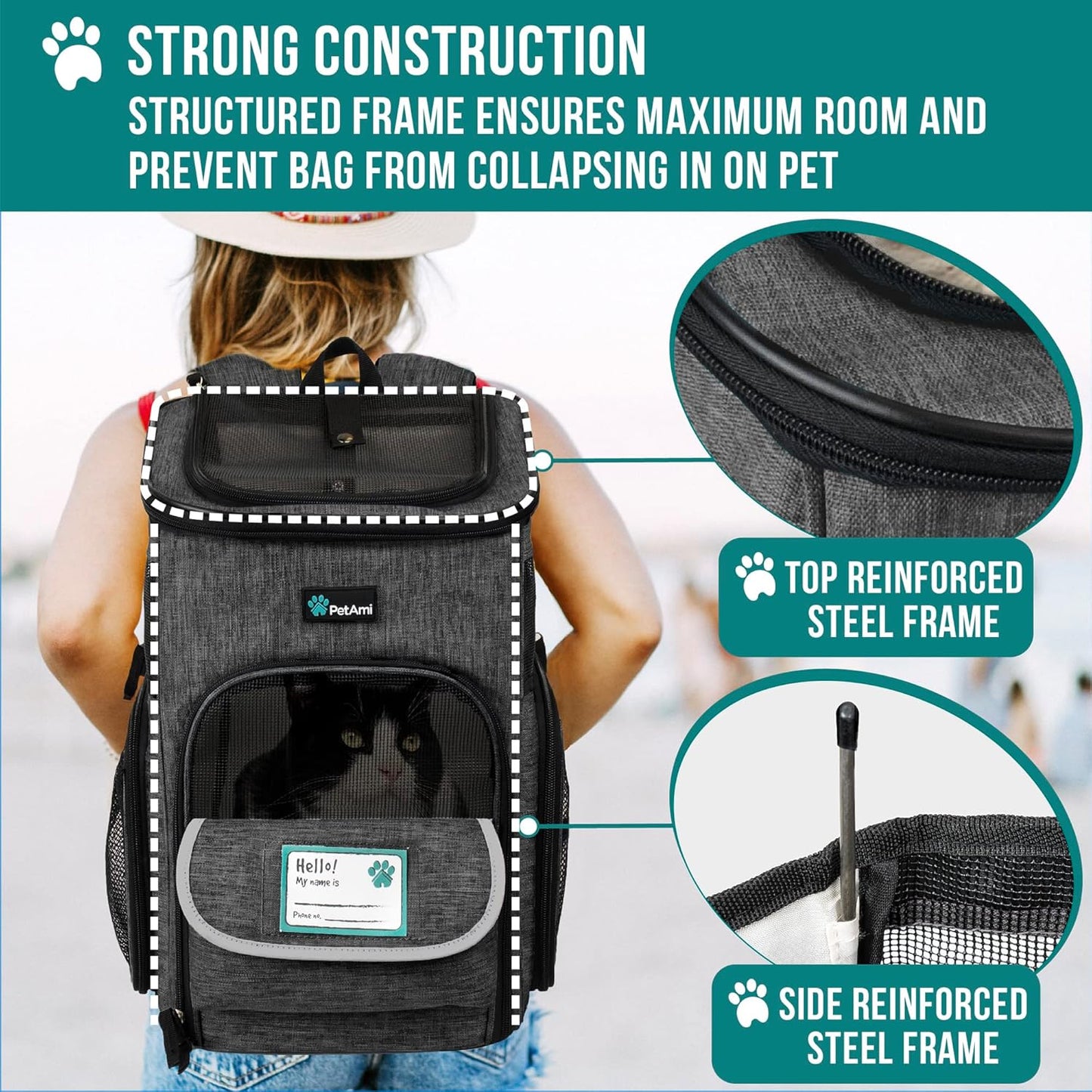 JetPaws™ Deluxe Charcoal Pet Backpack Carrier – Airline Approved, Ventilated & Ergonomic for Stylish Travel with Dogs & Cats Up to 18 lbs