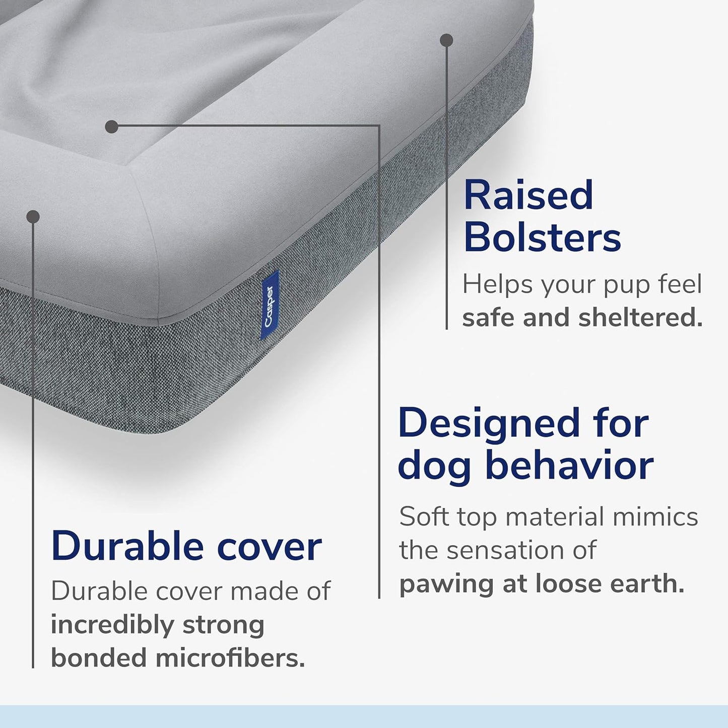 Casper LuxeMemory™ Plush Dog Bed – Medium, Gray, 33"x25"x6" | Premium Memory Foam with Bolsters, Durable Washable Cover, for Dogs up to 60 lbs