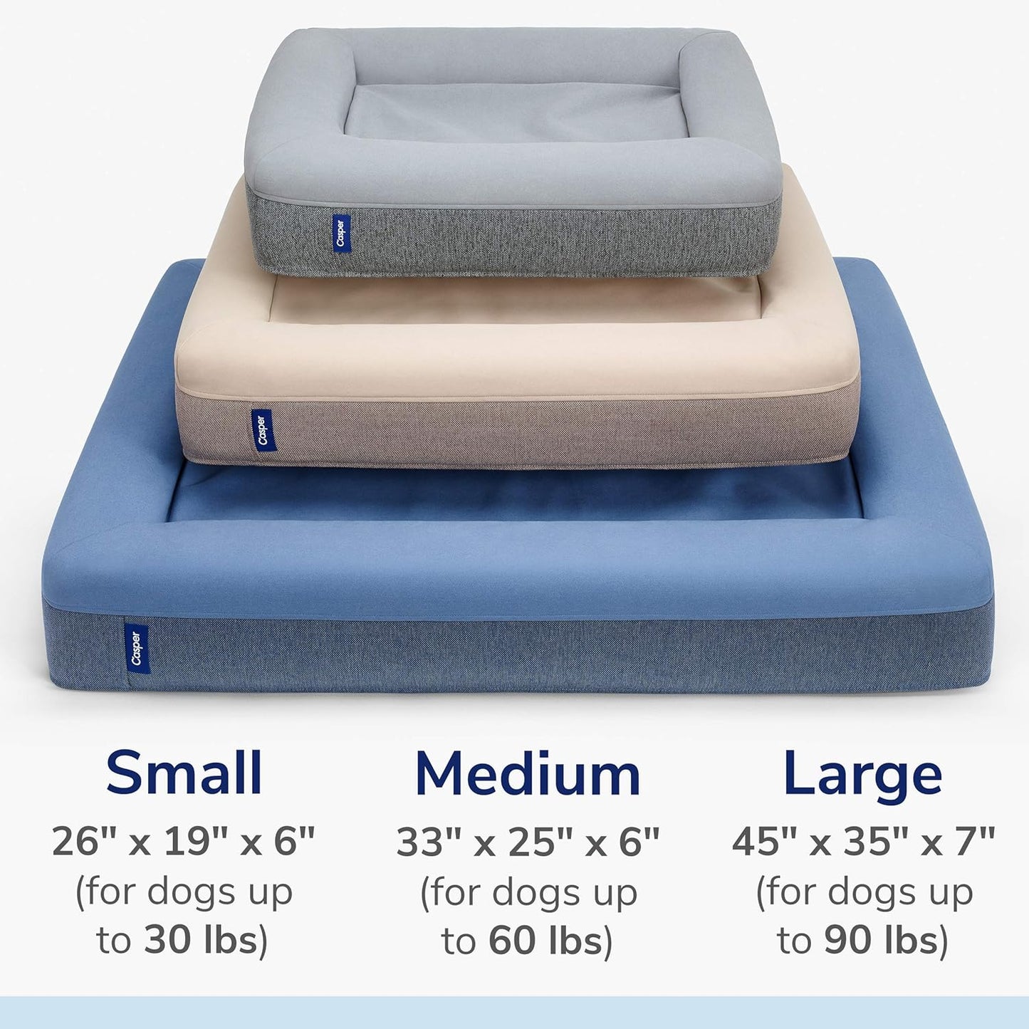 Casper LuxeMemory™ Plush Dog Bed – Medium, Gray, 33"x25"x6" | Premium Memory Foam with Bolsters, Durable Washable Cover, for Dogs up to 60 lbs