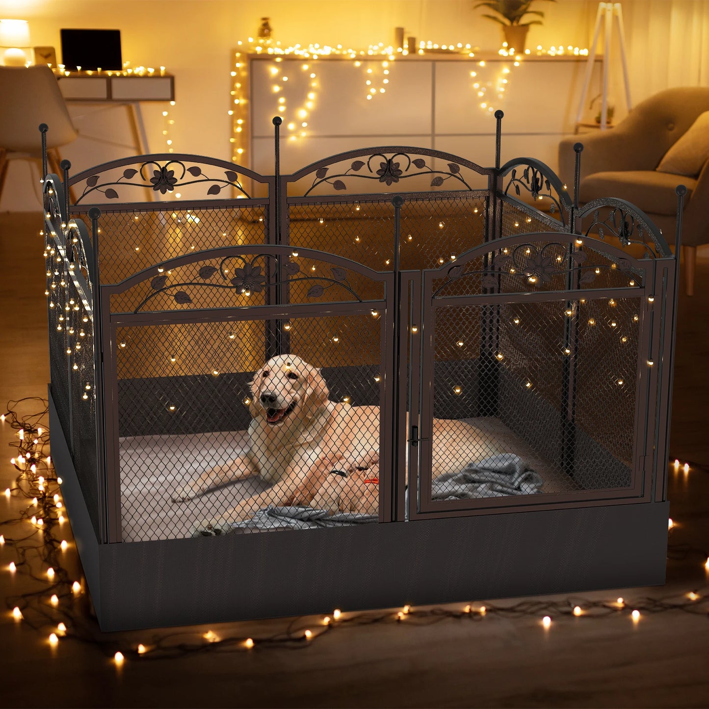 EliteFold™ Luxury 8-Panel Dog Playpen Fence with Waterproof Pad – Heavy-Duty Indoor Outdoor Puppy Exercise Crate