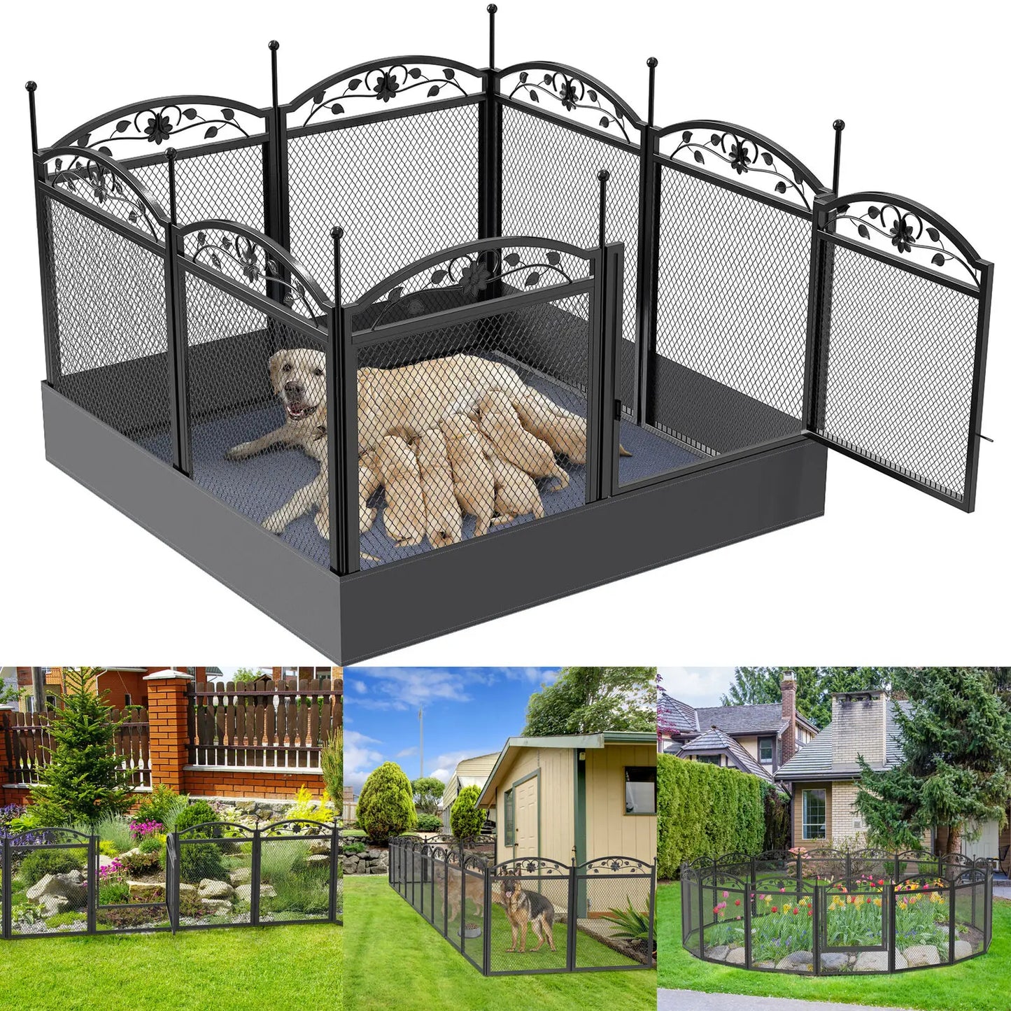 EliteFold™ Luxury 8-Panel Dog Playpen Fence with Waterproof Pad – Heavy-Duty Indoor Outdoor Puppy Exercise Crate