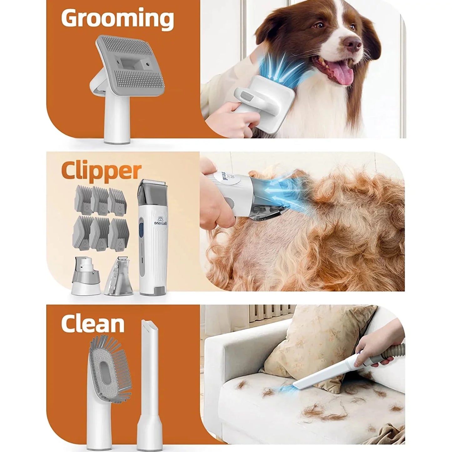 7-in-1 Luxury Dog Grooming Kit with Low-Noise Vacuum, 1.5L Dust Cup & Professional Tools for Shedding, Trimming & Home Cleaning
