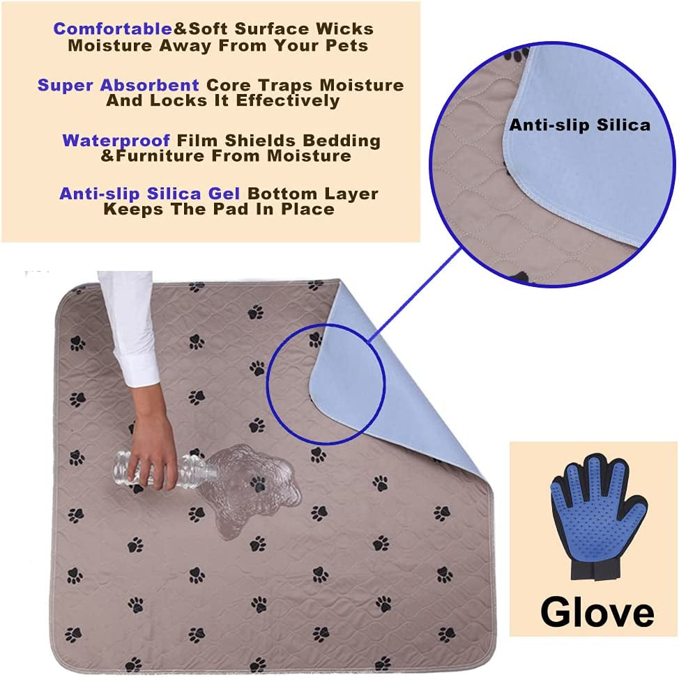 SincoPet LuxeGuard™ 48x48” Reusable Pee Pads (2-Pack) + Puppy Grooming Gloves – Ultra-Absorbent, Waterproof & Non-Slip Dog Training Mats