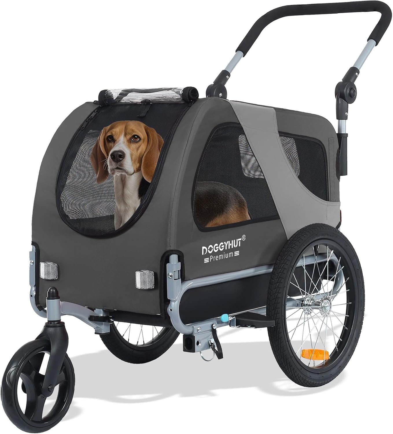 Doggyhut™ Premium 2-in-1 Pet Bike Trailer & Stroller – Medium, Foldable Frame, E-Bike Compatible, For Dogs Up to 50 lbs – Reinforced Floor, Cupholders & Storage