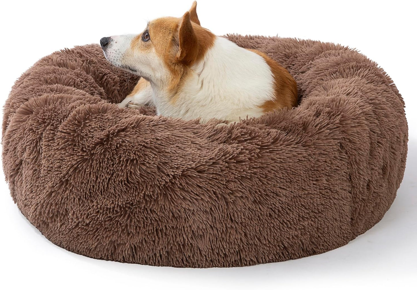 Plush Calming Donut Dog Beds for Small Dogs, Medium, Large & X-Large Breeds, Comfy Cuddler Dog Bed and Cat Bed in Faux Fur, Washable, Multiple Sizes S-XXL