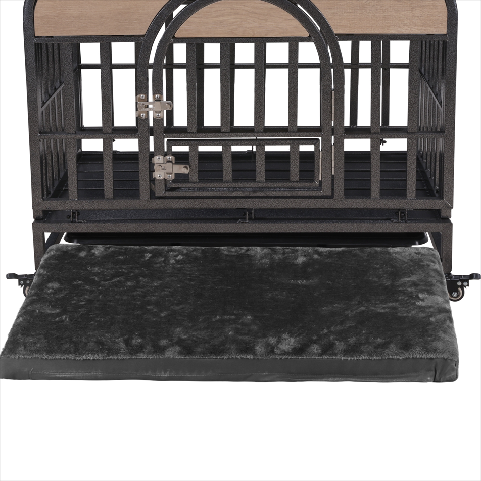 46-Inch Premium Heavy-Duty Dog Crate with Luxury Furniture-Style Design, Reinforced Steel, Removable Trays & Lockable Wheels for High-Anxiety Dogs