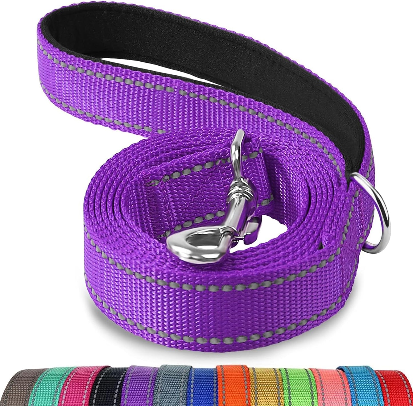 Joytale Luxe Double-Sided Reflective Dog Leash – Heavy-Duty Padded Nylon, 5FT Orange Lead for Medium & Large Dogs, Night Safety + Comfort Grip