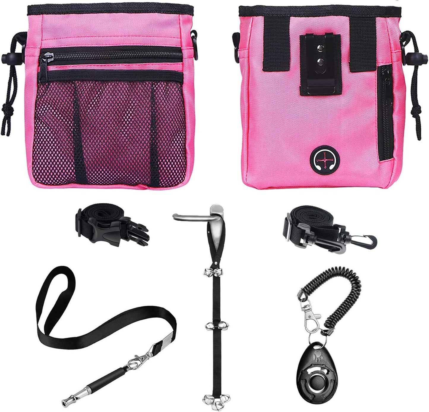 4-in-1 Premium Dog Training Kit – Luxury Treat Pouch, Adjustable Clicker, Silent Whistle & Doorbells Set for Obedience & Potty Training – Ideal Gift for Dog Owners