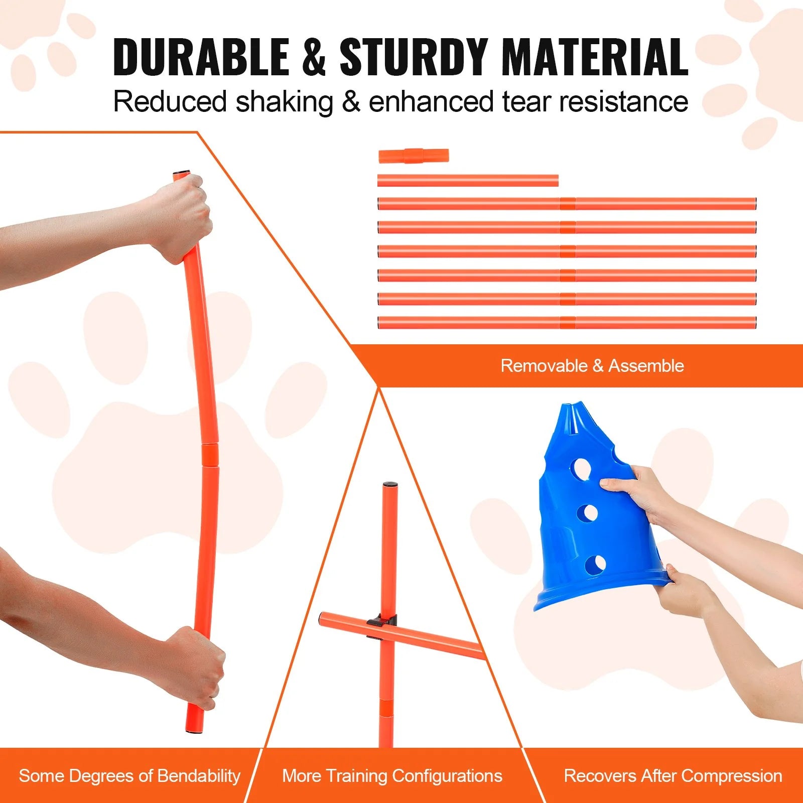 VEVOR Elite Agility Training Kit – 6-Piece Cone & Rod Set with Self-Locking Latch + Bonus Carry Bag | Premium Dog Obedience & Agility Equipment for Indoor & Outdoor Use