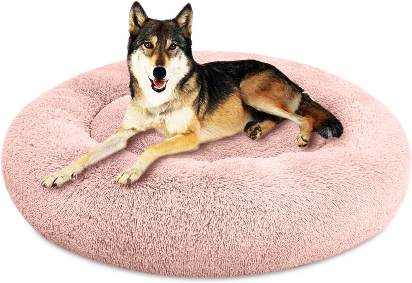 Plush Calming Donut Dog Beds for Small Dogs, Medium, Large & X-Large Breeds, Comfy Cuddler Dog Bed and Cat Bed in Faux Fur, Washable, Multiple Sizes S-XXL