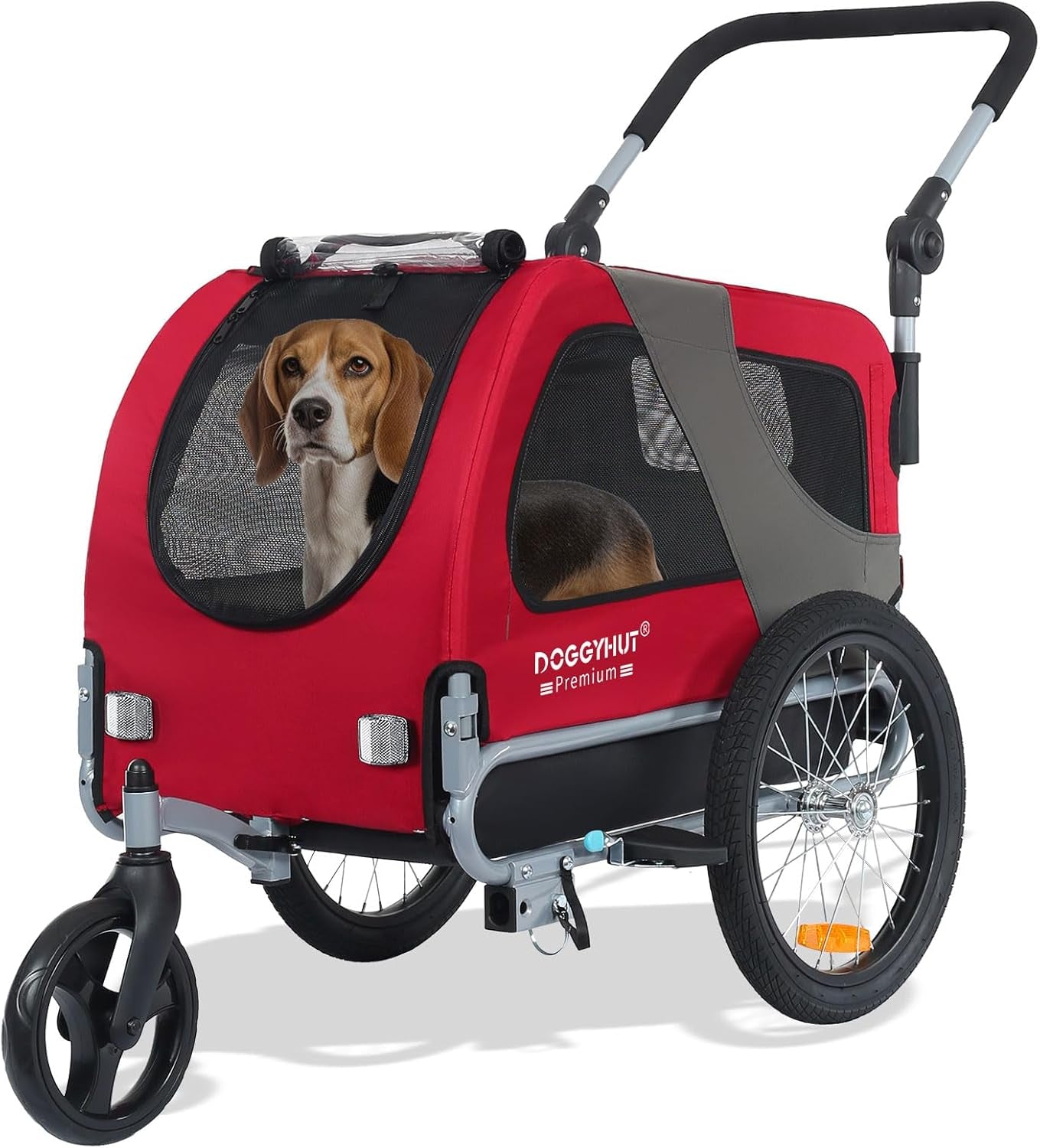 Doggyhut™ Premium 2-in-1 Pet Bike Trailer & Stroller – Medium, Foldable Frame, E-Bike Compatible, For Dogs Up to 50 lbs – Reinforced Floor, Cupholders & Storage 