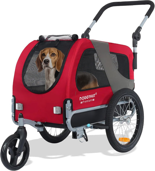 Doggyhut™ Premium 2-in-1 Pet Bike Trailer & Stroller – Medium, Foldable Frame, E-Bike Compatible, For Dogs Up to 50 lbs – Reinforced Floor, Cupholders & Storage 