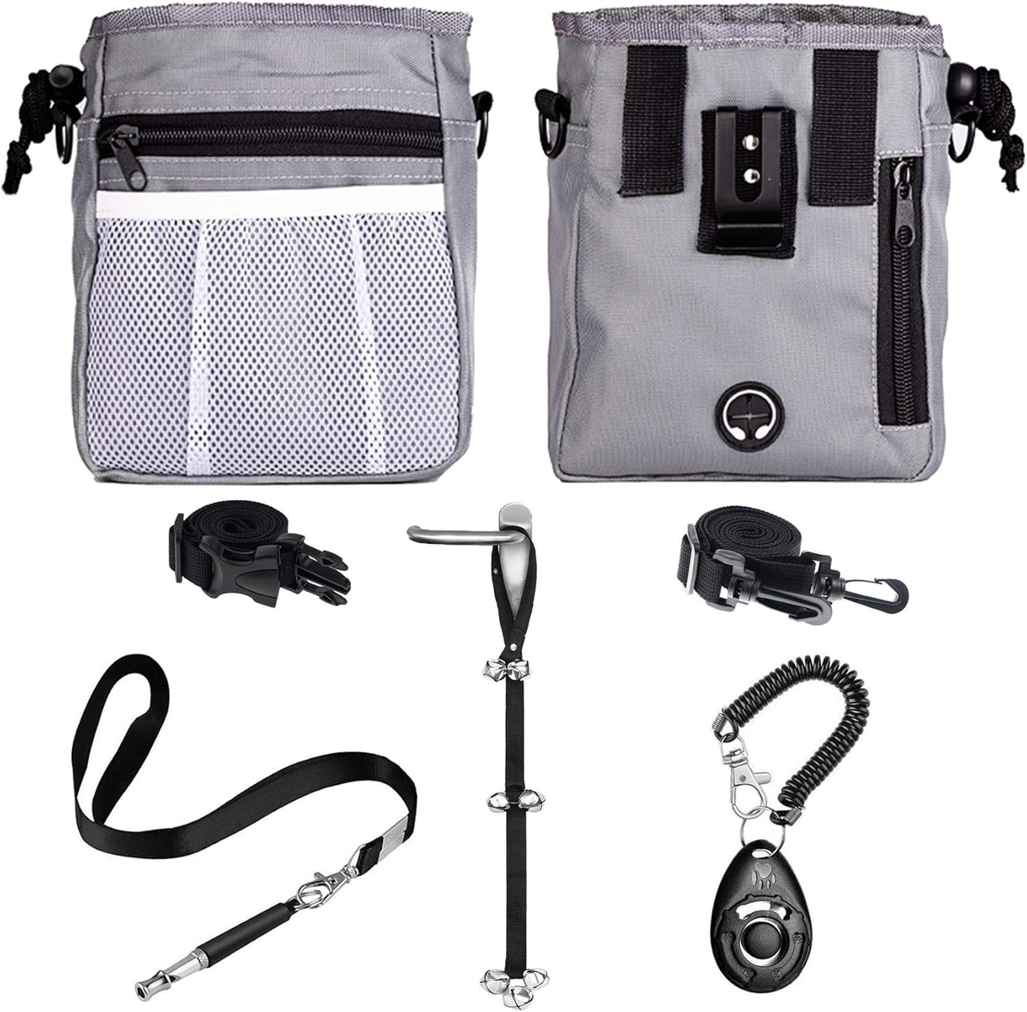4-in-1 Premium Dog Training Kit – Luxury Treat Pouch, Adjustable Clicker, Silent Whistle & Doorbells Set for Obedience & Potty Training – Ideal Gift for Dog Owners