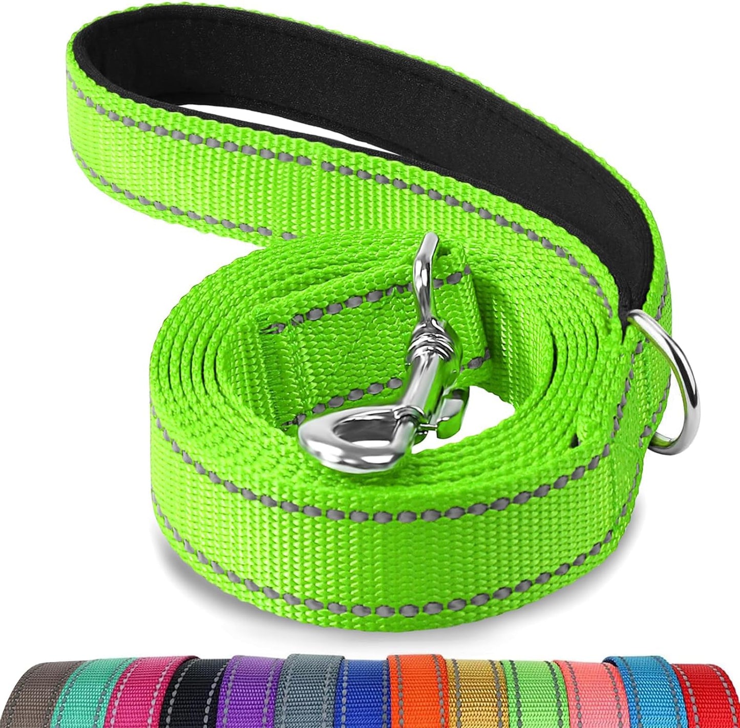 Joytale Luxe Double-Sided Reflective Dog Leash – Heavy-Duty Padded Nylon, 5FT Orange Lead for Medium & Large Dogs, Night Safety + Comfort Grip