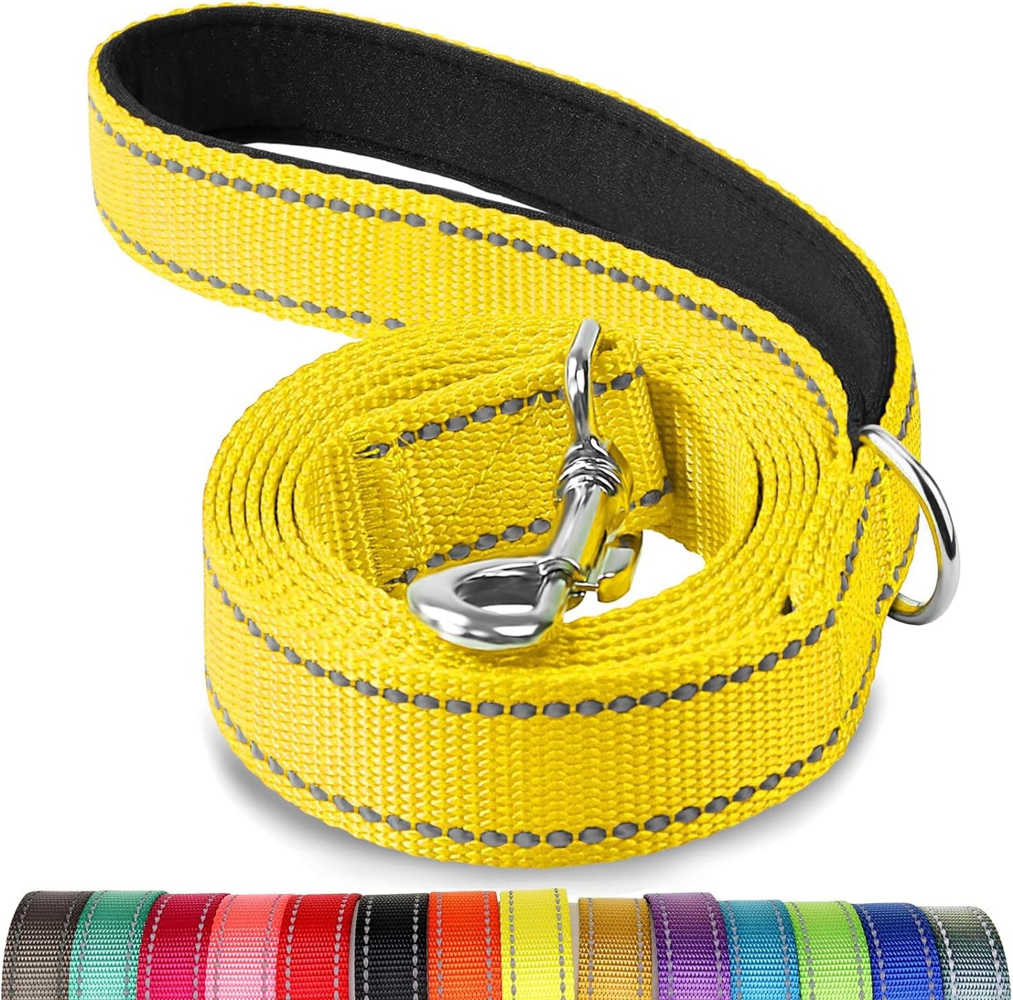 Joytale Luxe Double-Sided Reflective Dog Leash – Heavy-Duty Padded Nylon, 5FT Orange Lead for Medium & Large Dogs, Night Safety + Comfort Grip