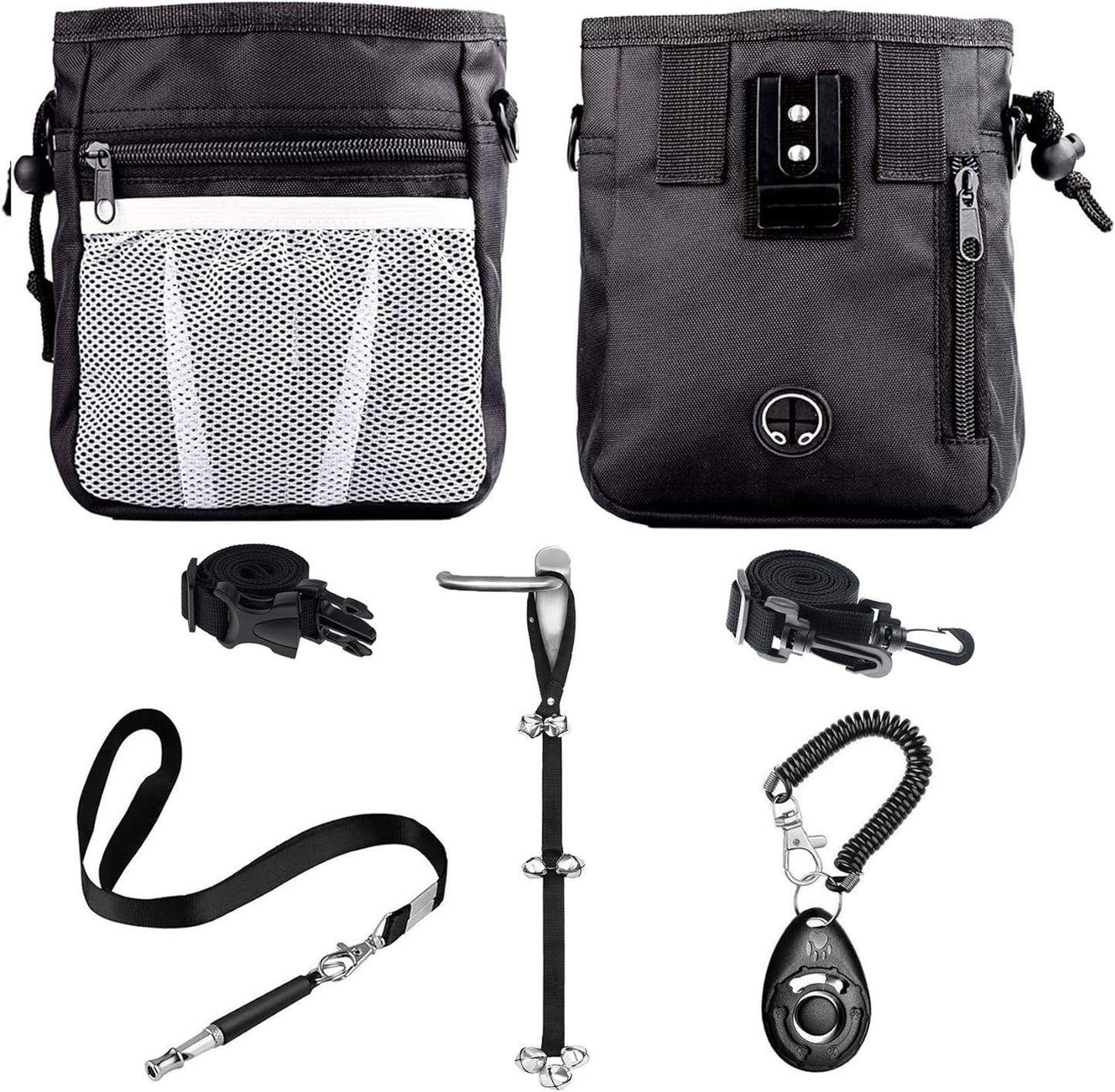 4-in-1 Premium Dog Training Kit – Luxury Treat Pouch, Adjustable Clicker, Silent Whistle & Doorbells Set for Obedience & Potty Training – Ideal Gift for Dog Owners