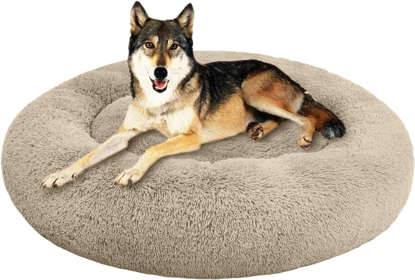 Plush Calming Donut Dog Beds for Small Dogs, Medium, Large & X-Large Breeds, Comfy Cuddler Dog Bed and Cat Bed in Faux Fur, Washable, Multiple Sizes S-XXL