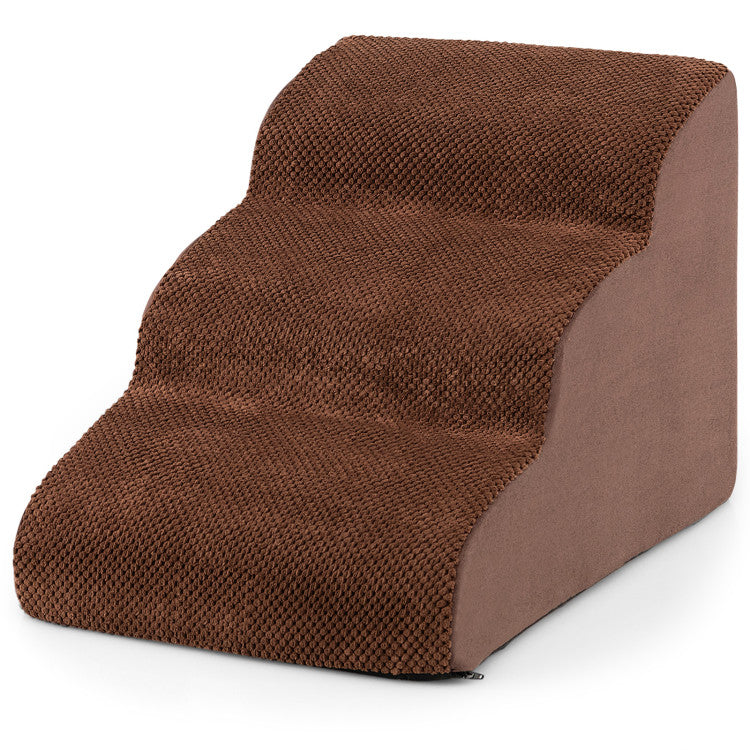 3-Tier Luxury Foam Dog Stairs – Non-Slip, Orthopedic Pet Steps with Washable Suede Cover & Silicone Paw Grip