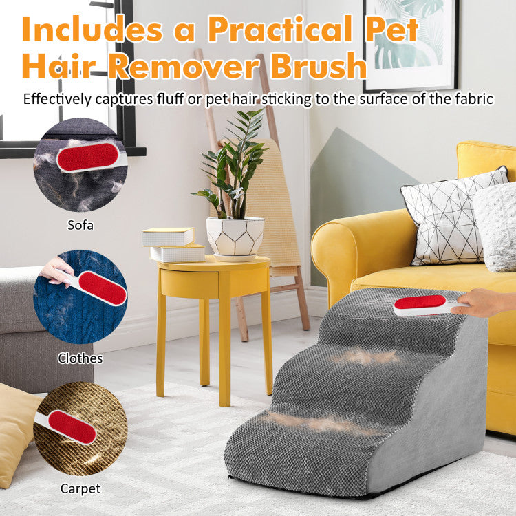 3-Tier Luxury Foam Dog Stairs – Non-Slip, Orthopedic Pet Steps with Washable Suede Cover & Silicone Paw Grip