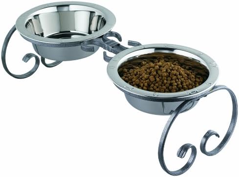 SilverPaw™ Classic Wrought Iron Elevated Dog Feeder – 3 Quart Bowls, 10” Raised Stand for Large Breeds