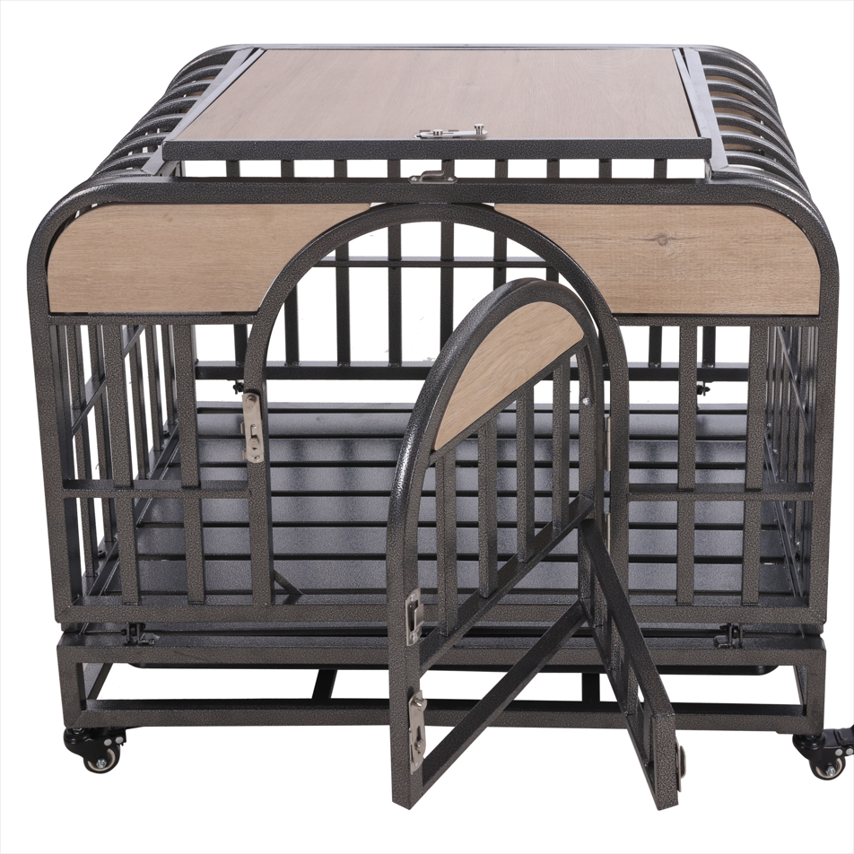 46-Inch Premium Heavy-Duty Dog Crate with Luxury Furniture-Style Design, Reinforced Steel, Removable Trays & Lockable Wheels for High-Anxiety Dogs