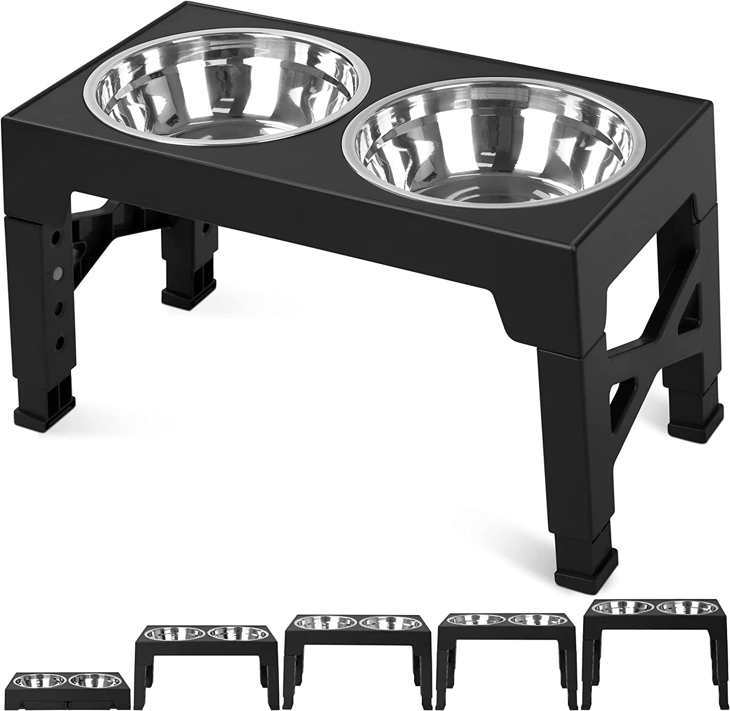 Elevated Dog Bowls : Luxury Adjustable Raised Feeder with 2 Stainless Steel Bowls, 5 Heights for Small, Medium & Large Dogs, Anti-Slip & Ergonomic for Healthy Digestion