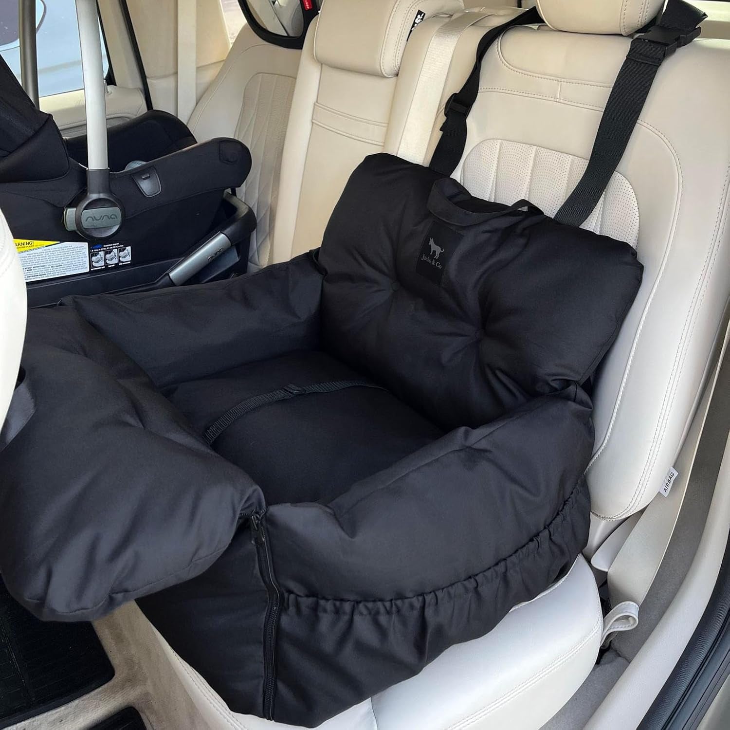 Pawsh & Co™ LuxeRide Dog Car Seat Bed – Plush Travel Carrier for Small & Medium Dogs (1–25lbs), Cushioned, Water-Resistant, Machine Washable, Convertible Design – Jet Black Elegance