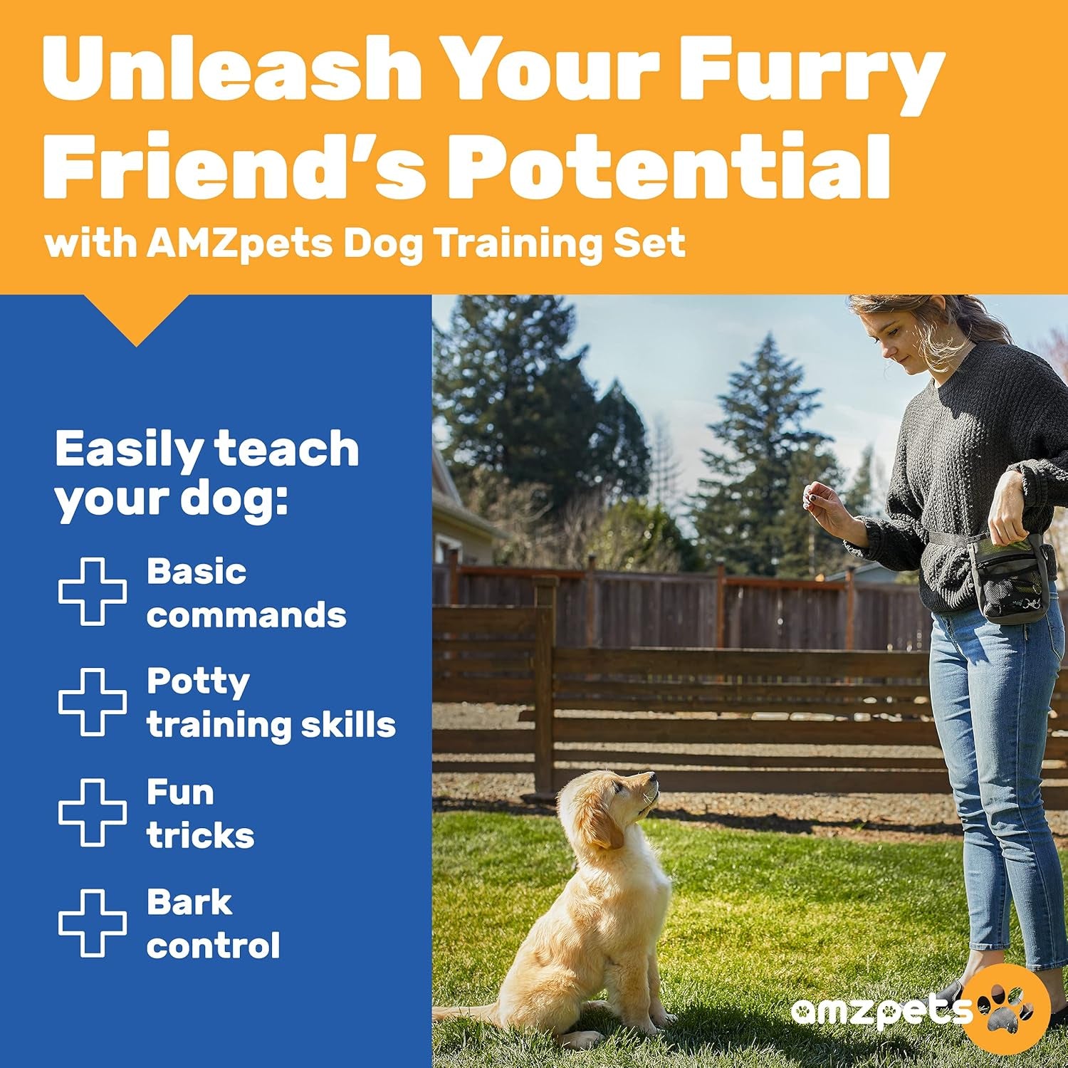 Luxury 4-in-1 Dog Training Essentials Kit – Clicker, Treat Pouch with Poop Bag Dispenser, Potty Training Doorbells & Ultrasonic Whistle – Obedience, Behavior, and Bark Control Set for Dogs of All Sizes