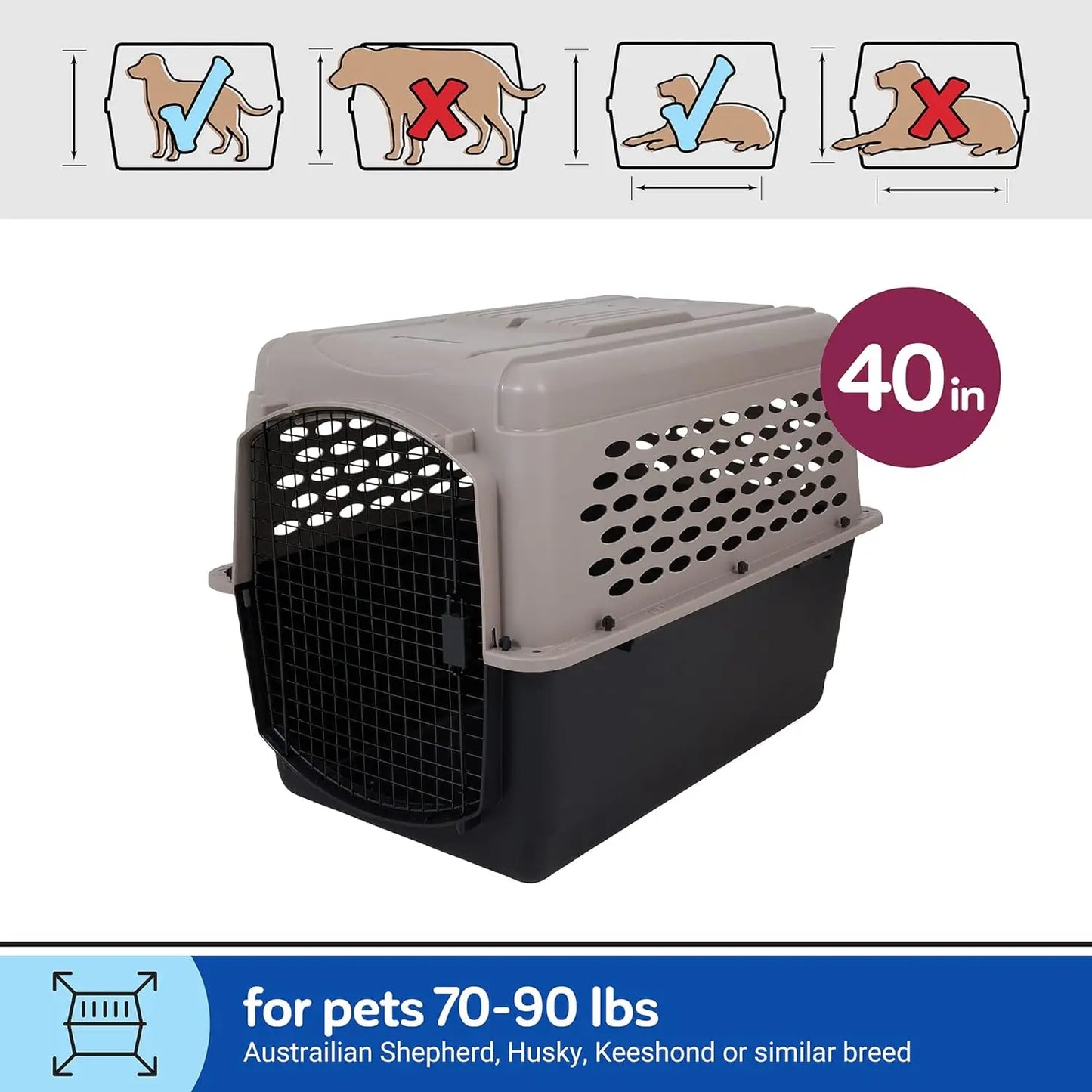 40" Premium Vari Dog Kennel – Airline-Approved Portable Crate for Large Breeds (70–90lbs), Elegant Taupe & Black, Made in USA
