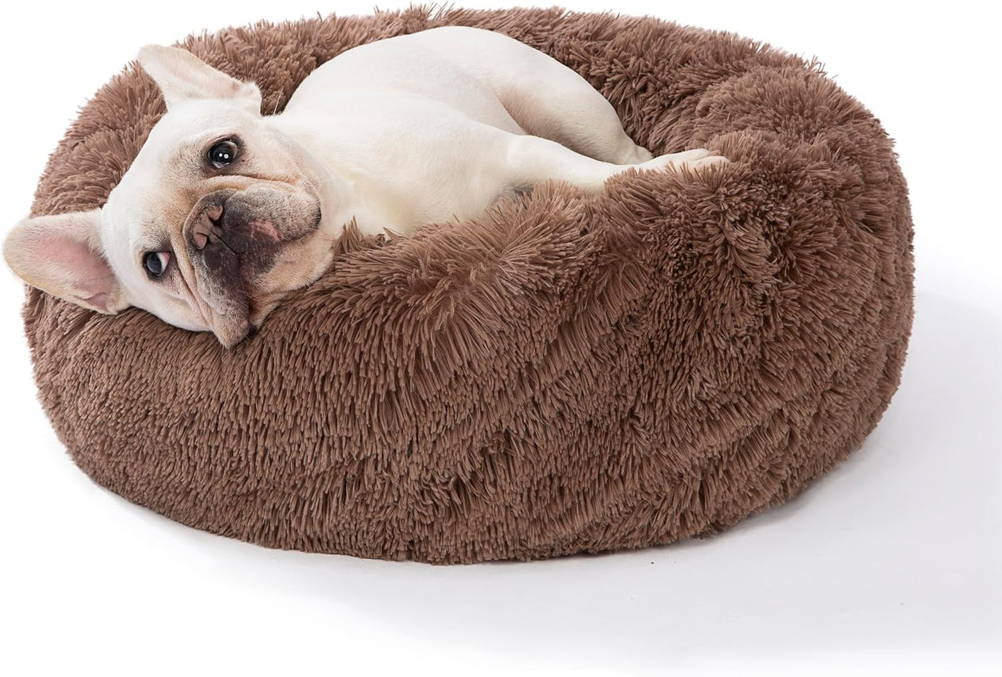 Plush Calming Donut Dog Beds for Small Dogs, Medium, Large & X-Large Breeds, Comfy Cuddler Dog Bed and Cat Bed in Faux Fur, Washable, Multiple Sizes S-XXL