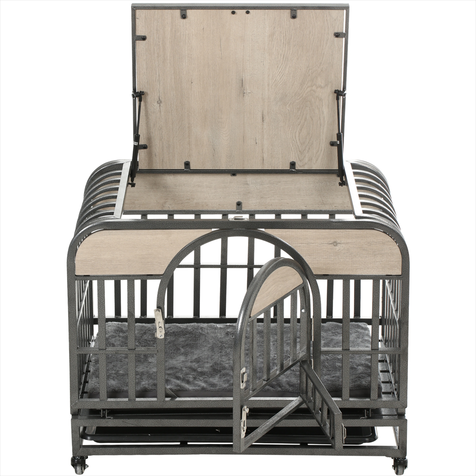 46-Inch Premium Heavy-Duty Dog Crate with Luxury Furniture-Style Design, Reinforced Steel, Removable Trays & Lockable Wheels for High-Anxiety Dogs