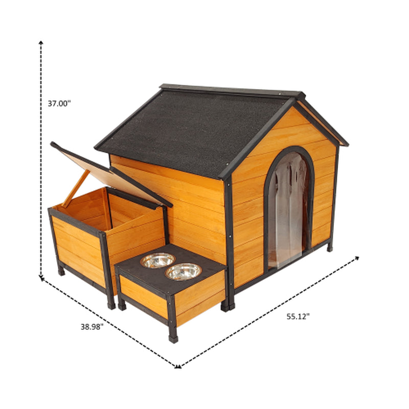 Luxury Outdoor Wooden Dog House with Feeding Station & Toy Storage – Durable, Weatherproof Haven for Multiple Dogs