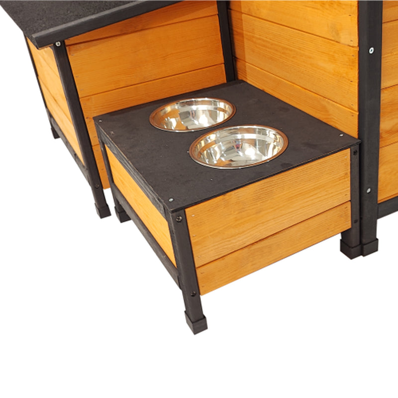 Luxury Outdoor Wooden Dog House with Feeding Station & Toy Storage – Durable, Weatherproof Haven for Multiple Dogs
