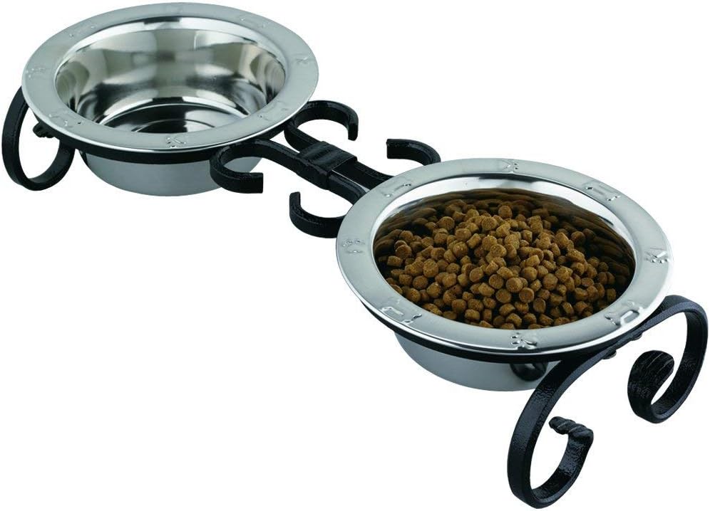SilverPaw™ Classic Wrought Iron Elevated Dog Feeder – 3 Quart Bowls, 10” Raised Stand for Large Breeds