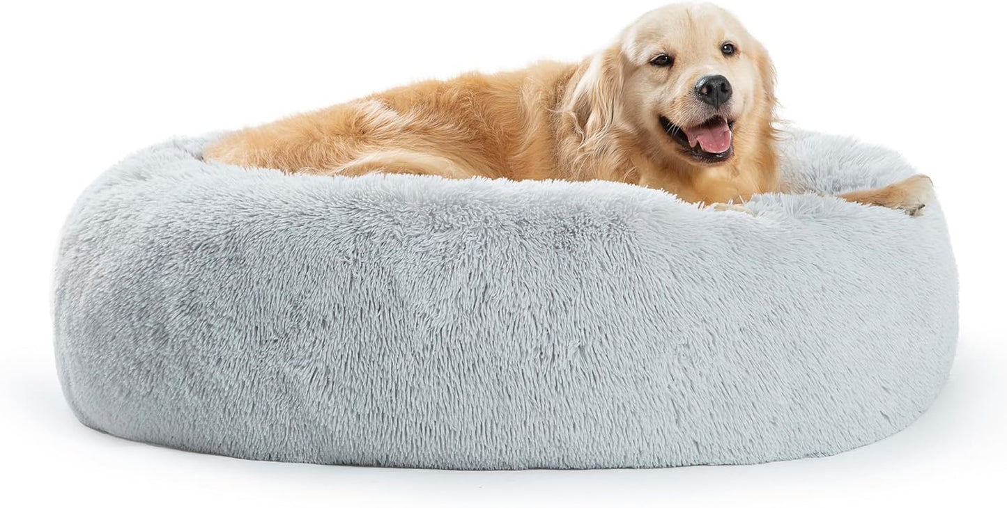 Plush Calming Donut Dog Beds for Small Dogs, Medium, Large & X-Large Breeds, Comfy Cuddler Dog Bed and Cat Bed in Faux Fur, Washable, Multiple Sizes S-XXL