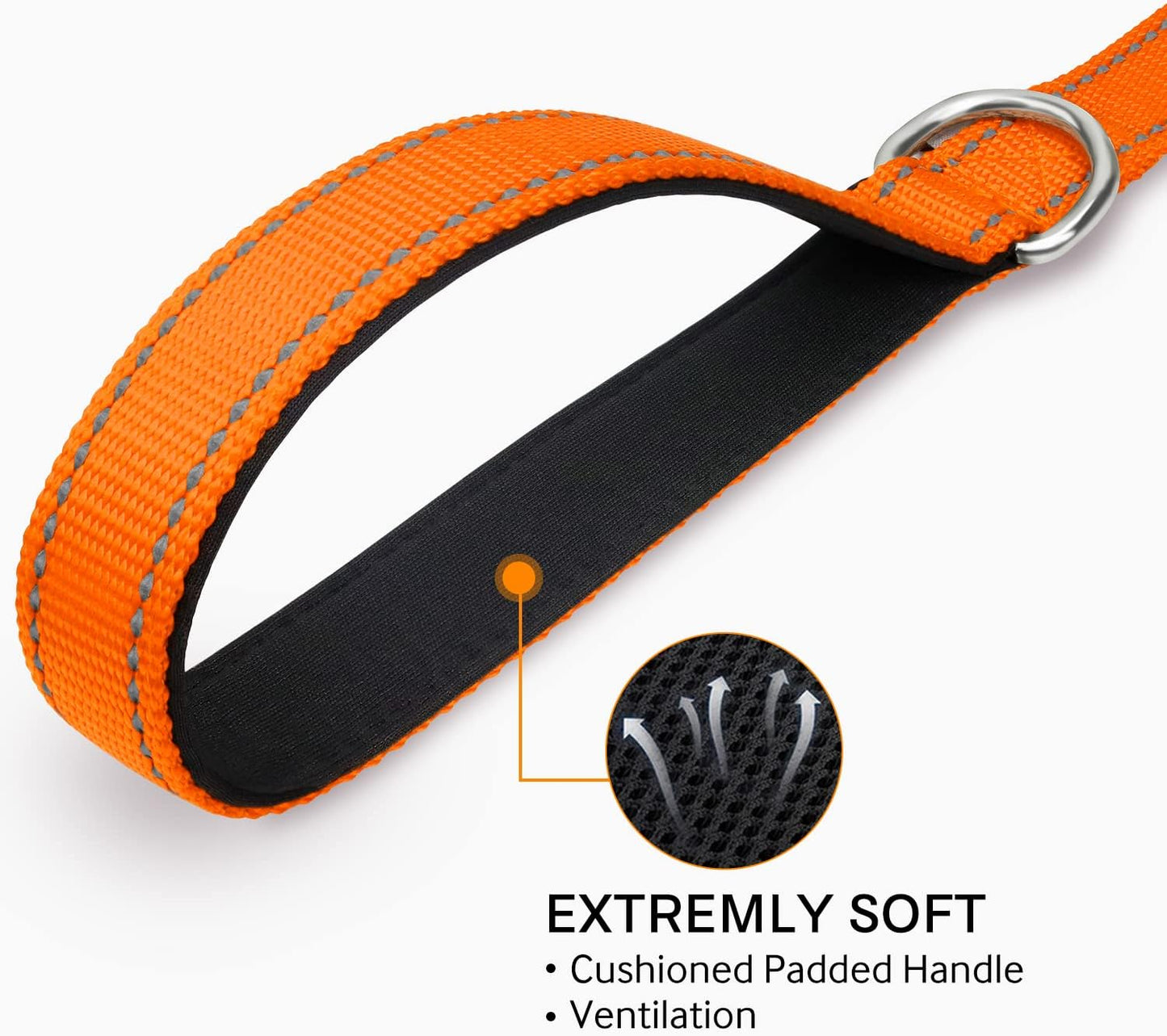 Joytale Luxe Double-Sided Reflective Dog Leash – Heavy-Duty Padded Nylon, 5FT Orange Lead for Medium & Large Dogs, Night Safety + Comfort Grip
